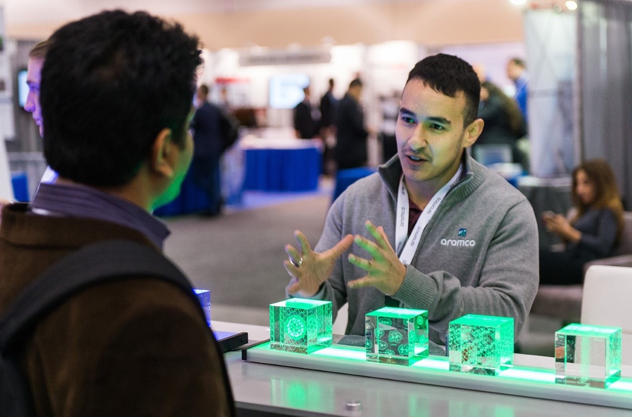 Sergio Fernandez showcasing Aramco materials research and innovation at a Materials Research Society meeting in Boston